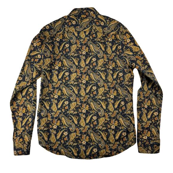 Consequence Flip Cuff Shirt Yellow Gold Paisley Button Up Slim Fit Men's M - Picture 4 of 4